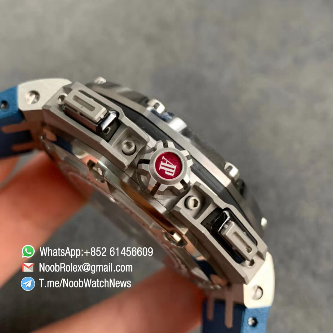 JF Top Swiss Watch Replica Royal Oak Offshore 44mm Michael Schumacher Steel Case Blue Dial Blue Rubber Strap A3126 Calibre 04