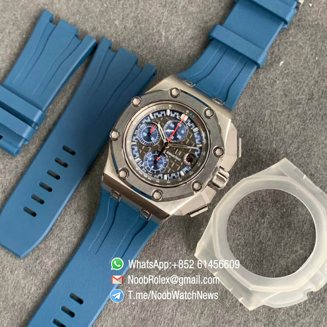 JF Top Swiss Watch Replica Royal Oak Offshore 44mm Michael Schumacher Steel Case Blue Dial Blue Rubber Strap A3126 Calibre 09