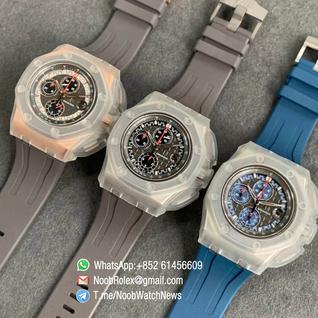 JF Top Swiss Watch Replica Royal Oak Offshore 44mm Michael Schumacher Steel Case Blue Dial Blue Rubber Strap A3126 Calibre 10