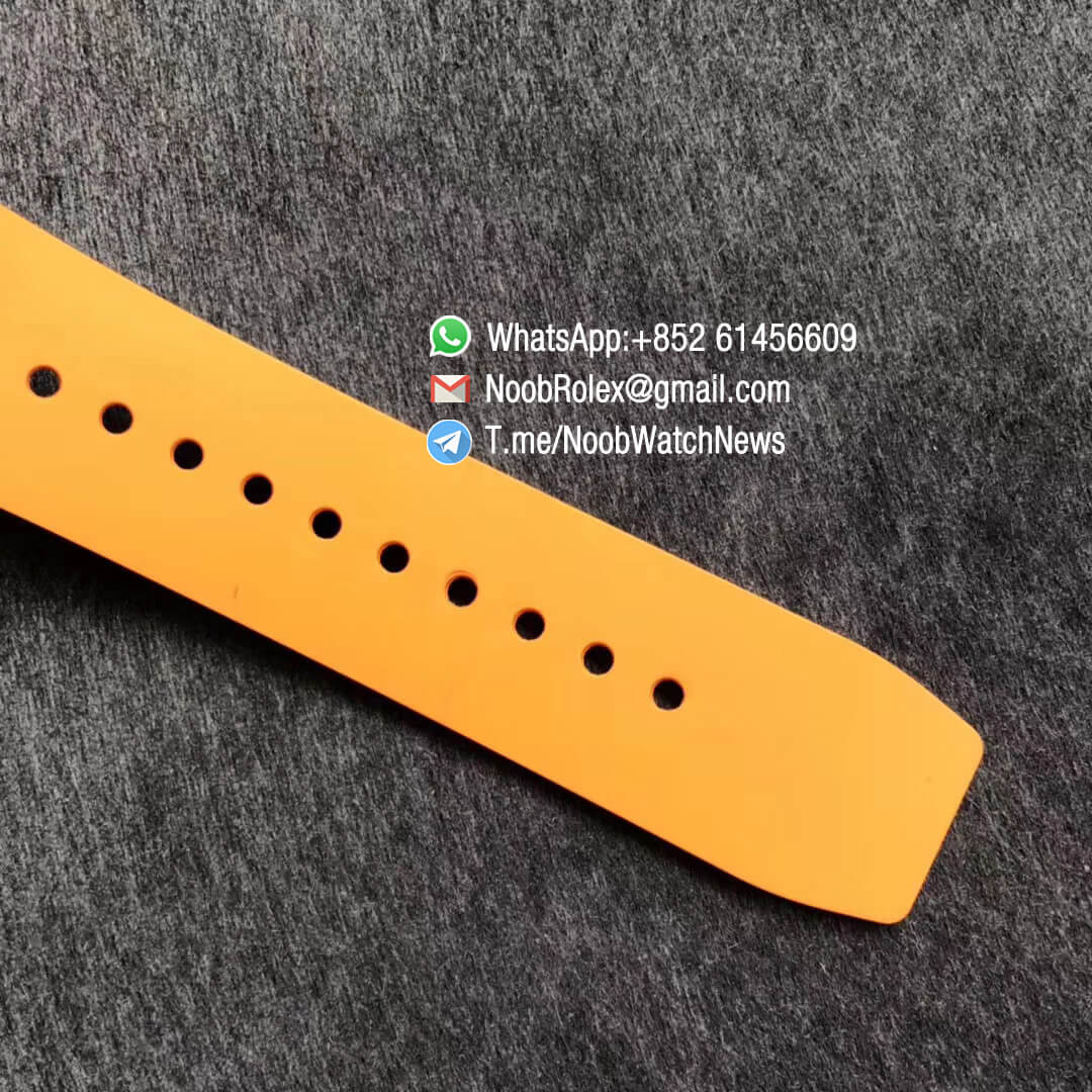 KV Factory Top Clone RM11 03 Crystal Skeleton Dial Steel Case Titanium Mid Case on Orange Racing Rubber Strap A7750 Chrono Movement 07