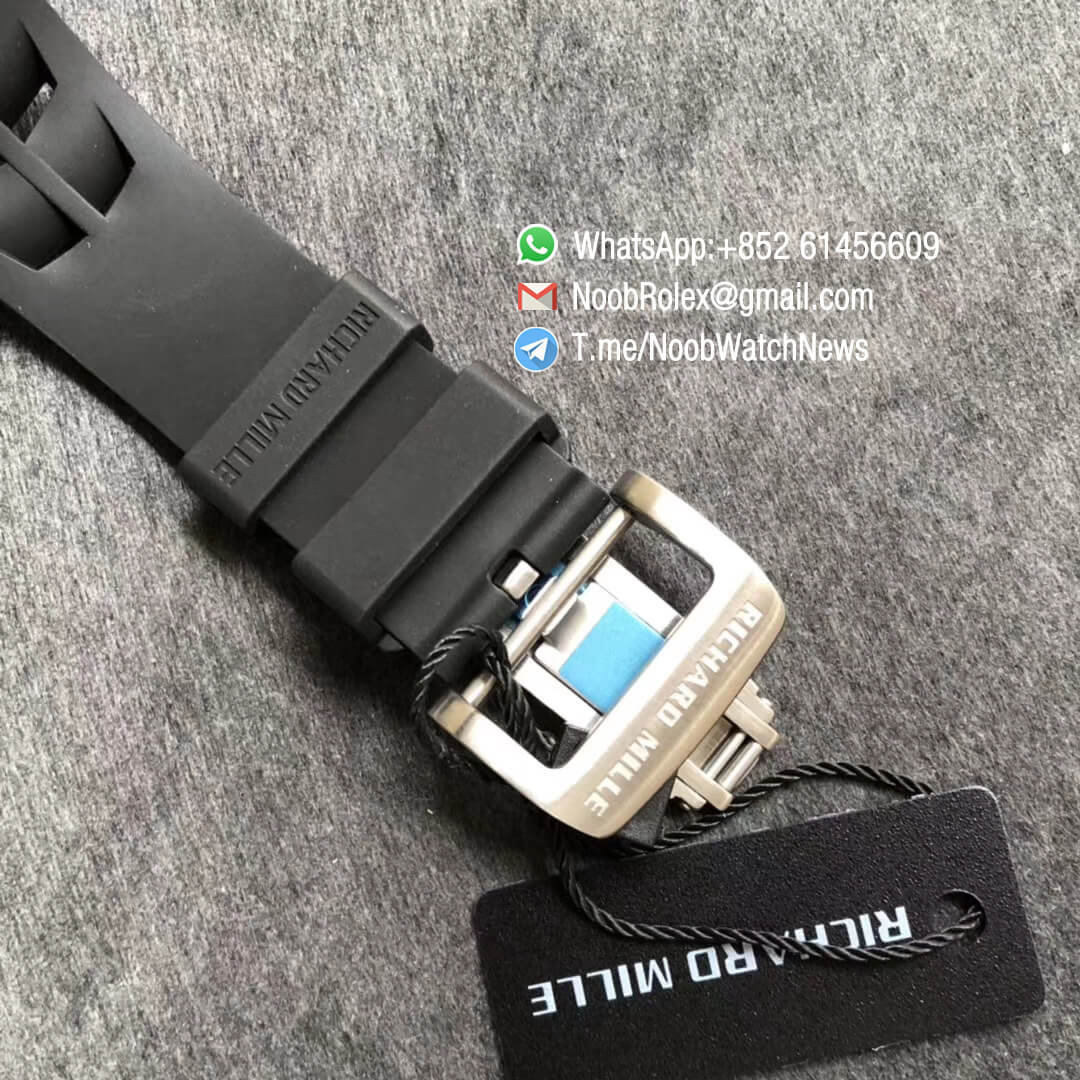 KVF Best Clone RM11 03 Crystal Skeleton Dial Steel Case Titanium Mid Case on Black Racing Rubber Strap A7750 Chrono Movement 06