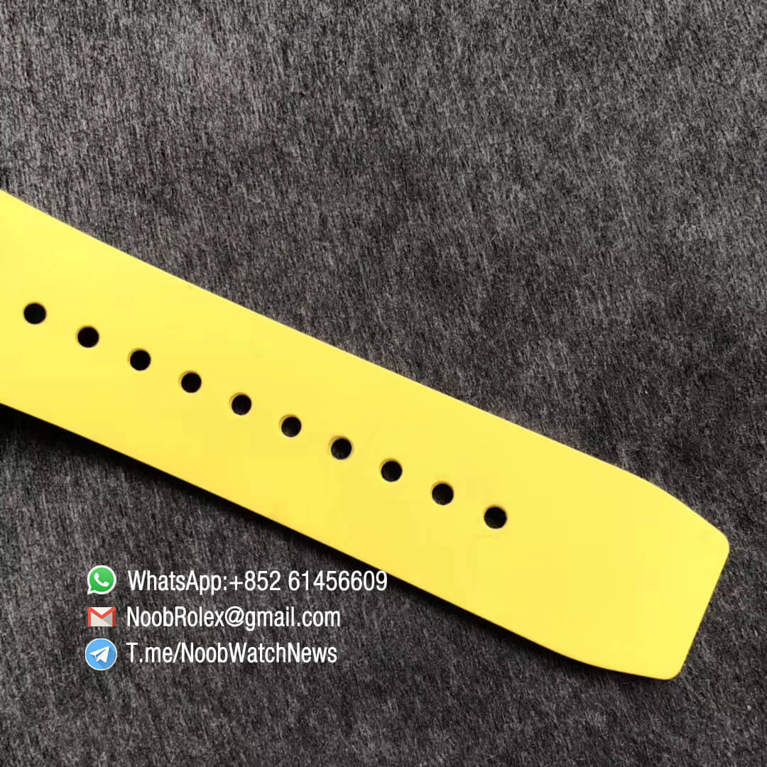 KVF Best Clone RM11 03 Crystal Skeleton Dial Steel Case Titanium Mid Case on Yellow Racing Rubber Strap A7750 Chrono Movement 07 KVF Best Clone RM11 03 Crystal Skeleton Dial Steel Case Titanium Mid Case on Yellow Racing Rubber Strap A7750 Chrono Movement 07