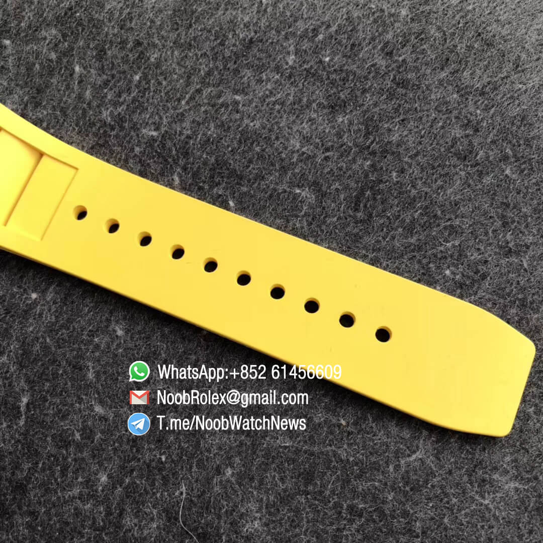 KVF RM11 03 Crystal Skeleton Dial Rose Gold Case Titanium Mid Case Steel Hands on Yellow Racing Rubber Strap A7750 Chrono 07