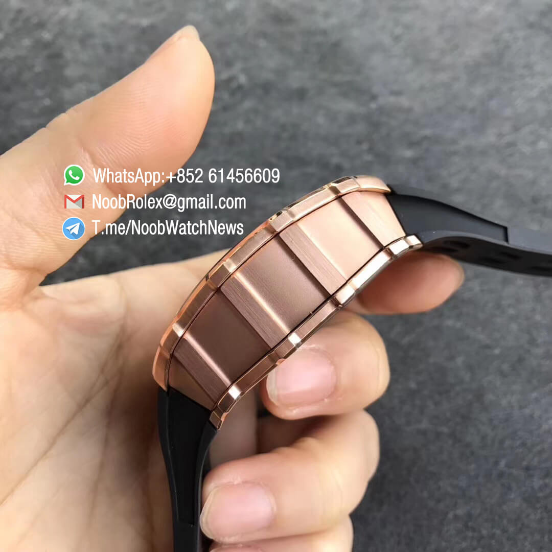 KVF Replica RM11 03 Crystal Skeleton Dial Rose Gold Case Titanium Mid Case on Black Racing Rubber Strap A7750 Chronograph 05