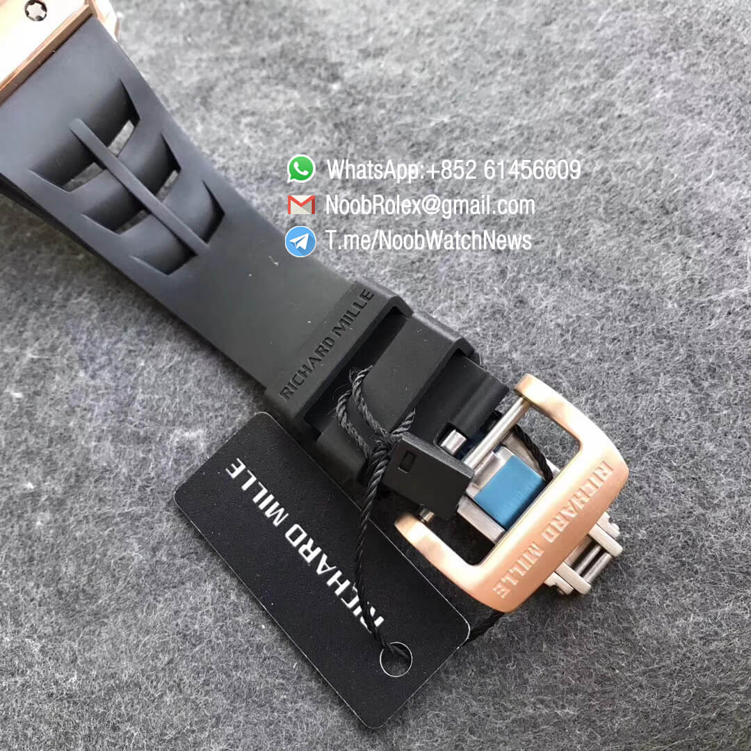 KVF Replica RM11 03 Crystal Skeleton Dial Rose Gold Case Titanium Mid Case on Black Racing Rubber Strap A7750 Chronograph 08