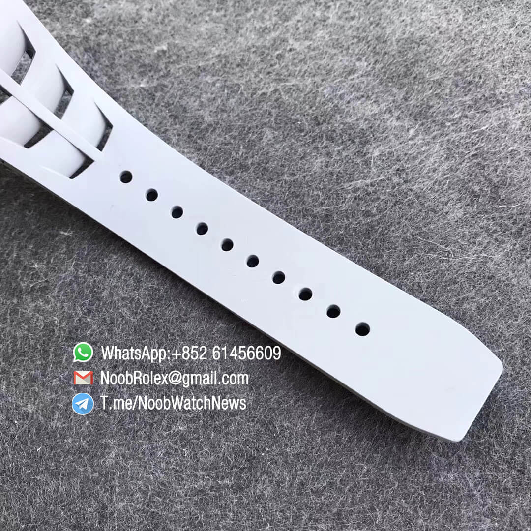 KVF Replica RM11 03 Crystal Skeleton Dial Rose Gold Case Titanium Mid Case on Grey Racing Rubber Strap A7750 Chronograph 08