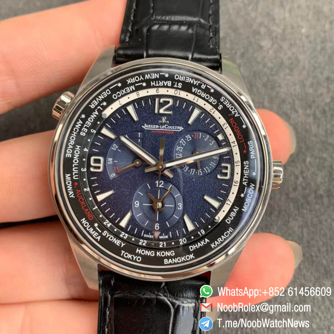 ZF JL Polaris Geographic Steel Case Blue Textured Dial on Black Leather Strap A936 Super Clone Movement 01