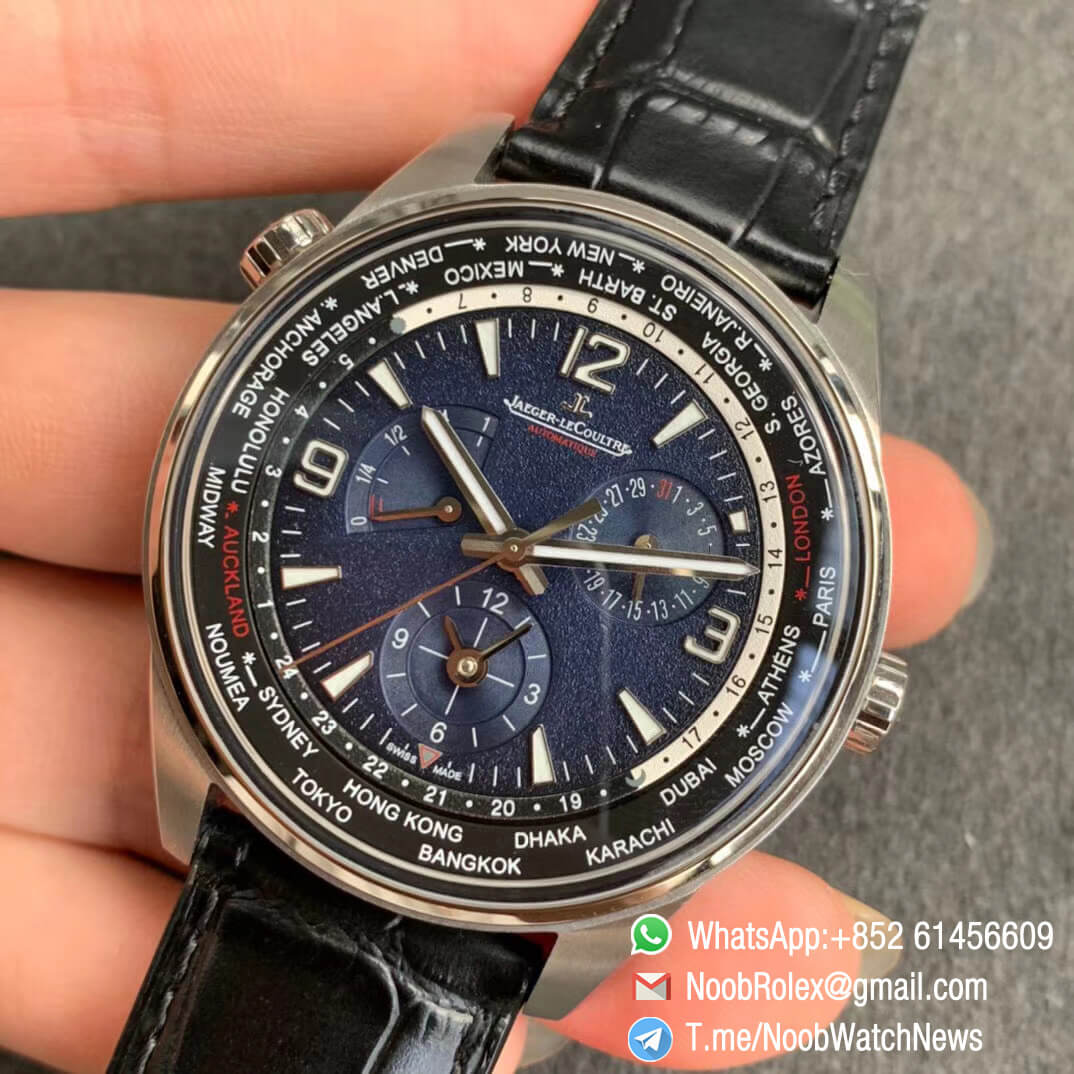 ZF JL Polaris Geographic Steel Case Blue Textured Dial on Black Leather Strap A936 Super Clone Movement 03