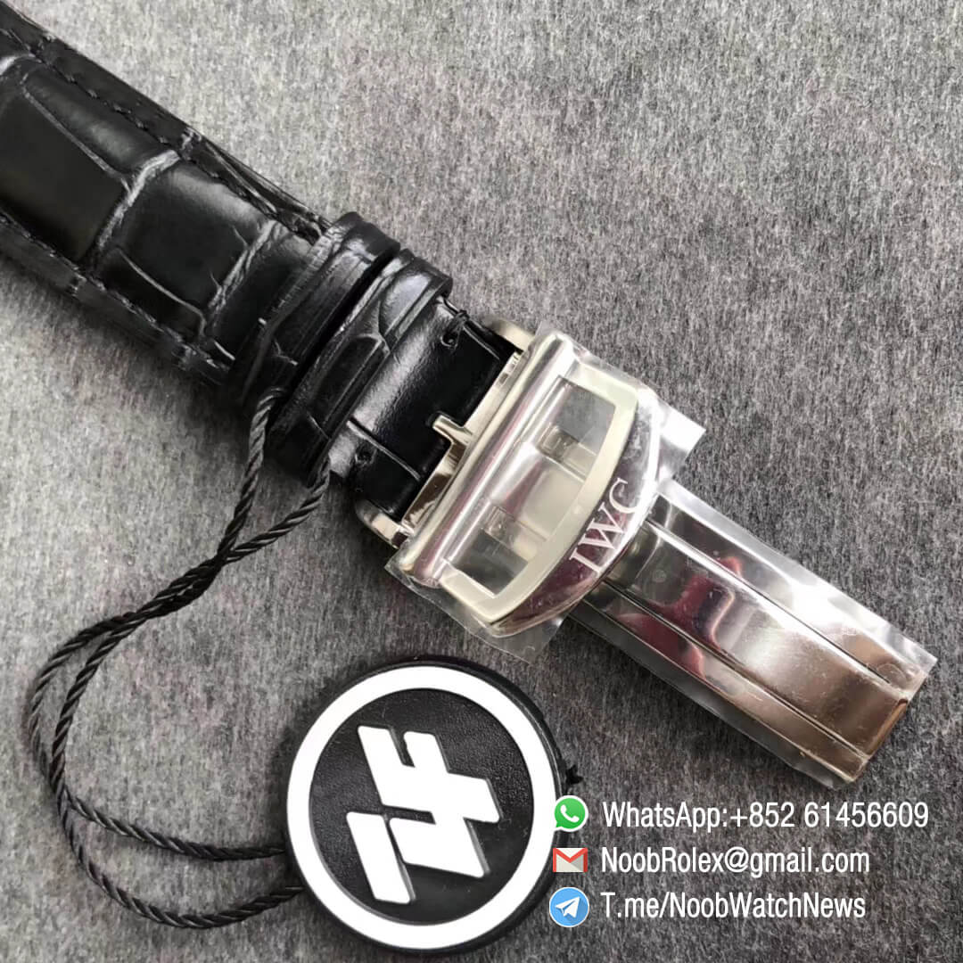 ZF Top Clone Portofino Chronograph IW391007 Steel Case 42mm Silver Dial Day Date on Black Leather Strap A7750 06