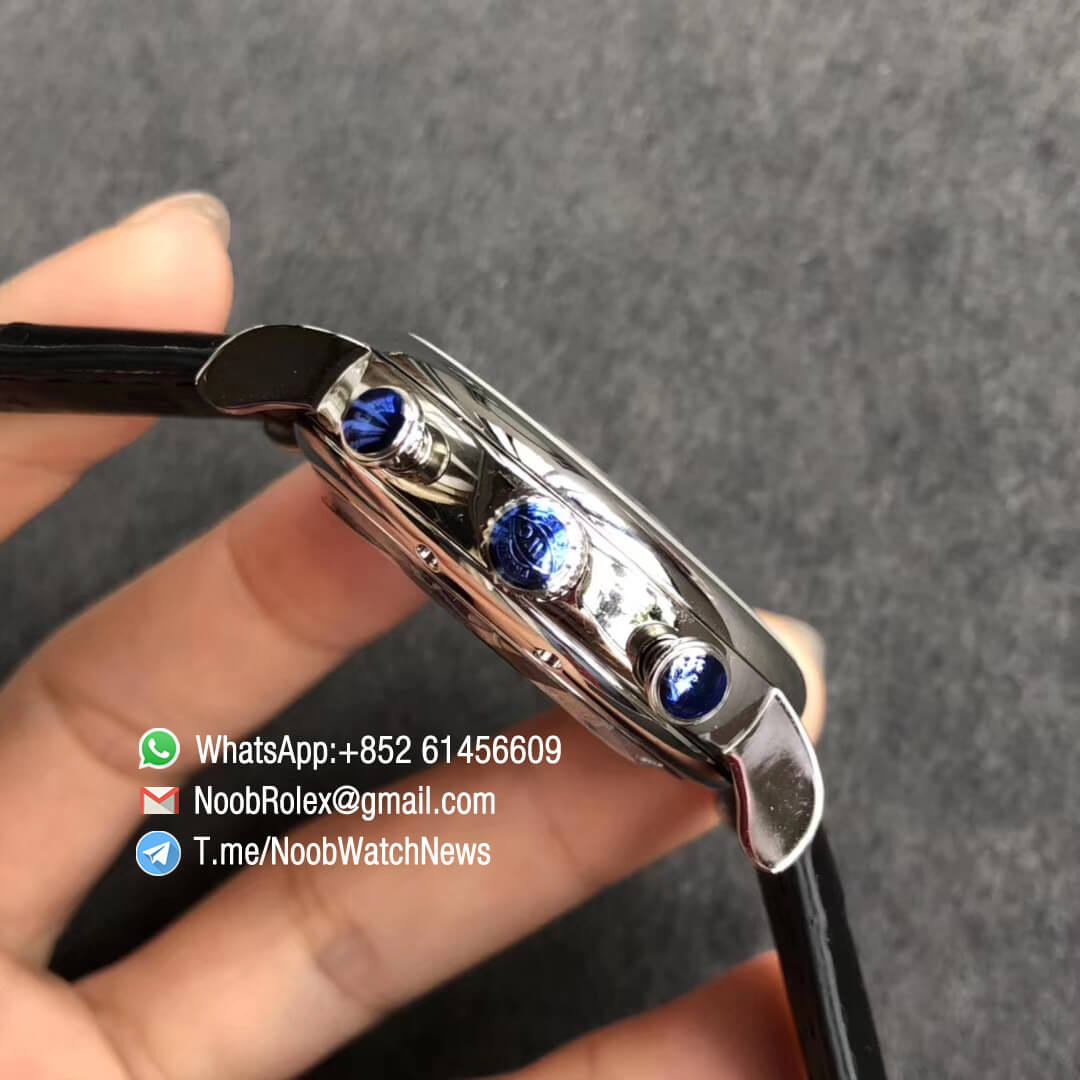 ZF Top Quality Portofino Chrono Steel Case White Dial Rose Gold Markers Hands on Black Leather Strap A7750 Movement 04