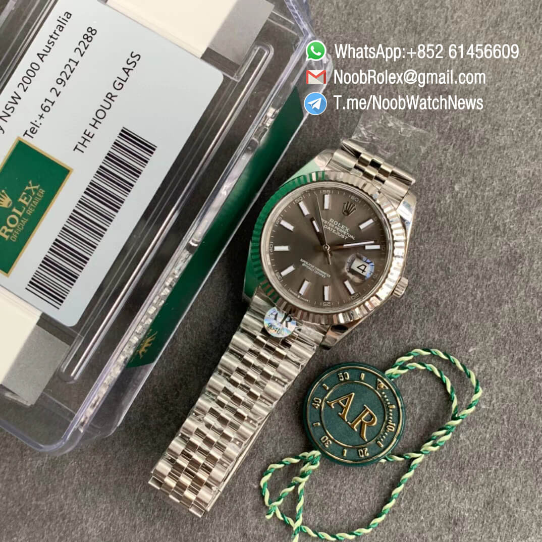 ARF Replica Swiss Watch Manufacturer DateJust 41 126334 V3 Grey Dial with Crown Logo at 6 Oclock 904L Steel Material Jubilee Bracelet A2824 09