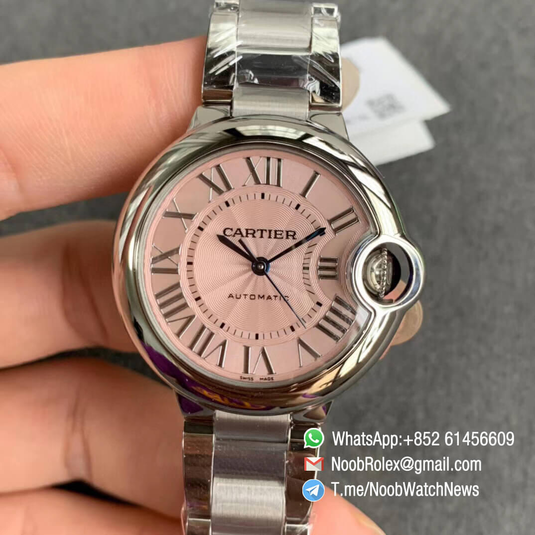 Ballon Bleu 33mm W6920100 Steel Case Bracelet Pink Dial with Custom Cal 076 Comes with Warranty Card V6F V7 Best Edition 01