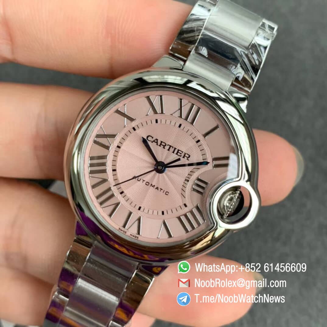 Ballon Bleu 33mm W6920100 Steel Case Bracelet Pink Dial with Custom Cal 076 Comes with Warranty Card V6F V7 Best Edition 03