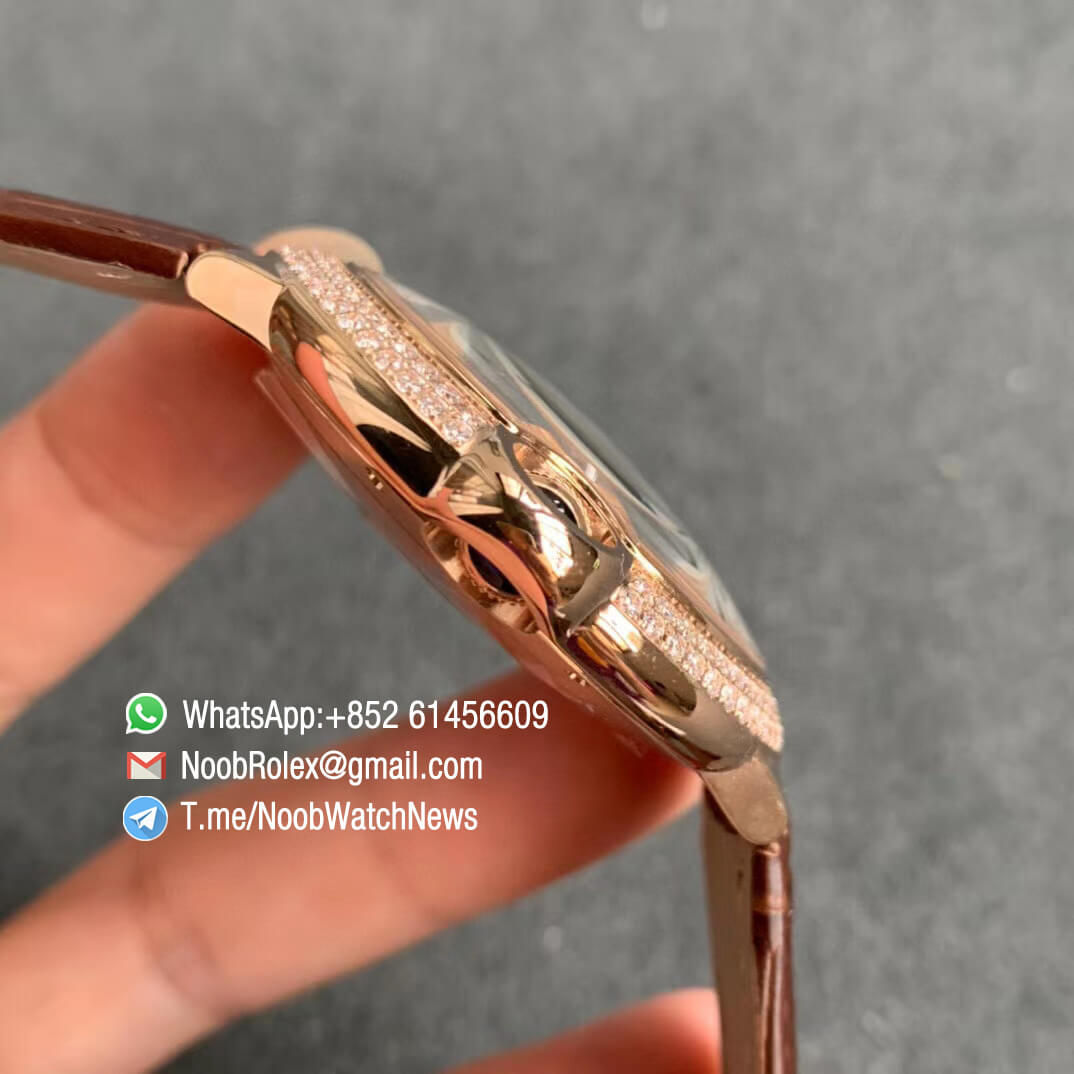 Ballon Bleu 42mm WE900851 Rose Gold Case Silver Textured Dial on Custom Cal 076 Brown Leather Strap Warranty Card with Serial Match Watch V6F V7 04