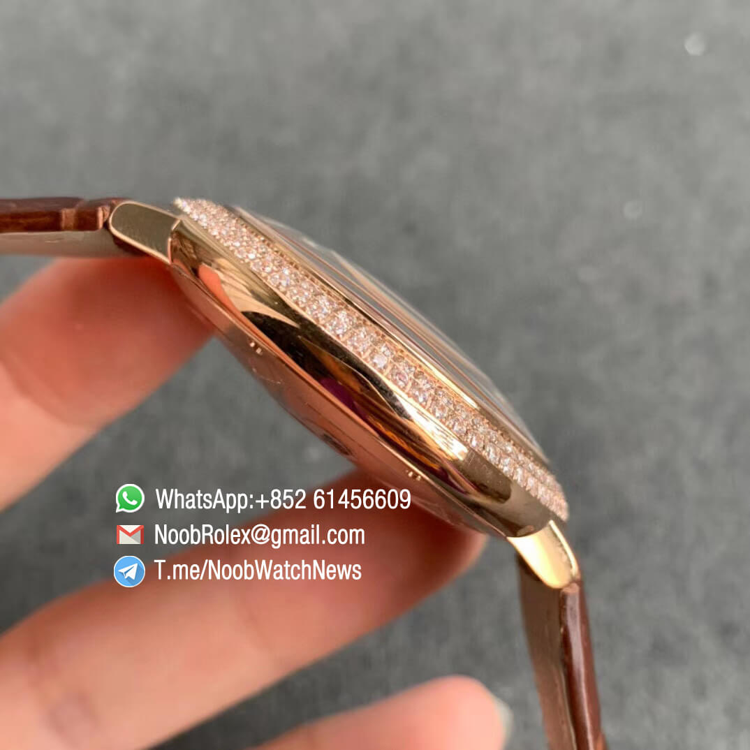 Ballon Bleu 42mm WE900851 Rose Gold Case Silver Textured Dial on Custom Cal 076 Brown Leather Strap Warranty Card with Serial Match Watch V6F V7 05