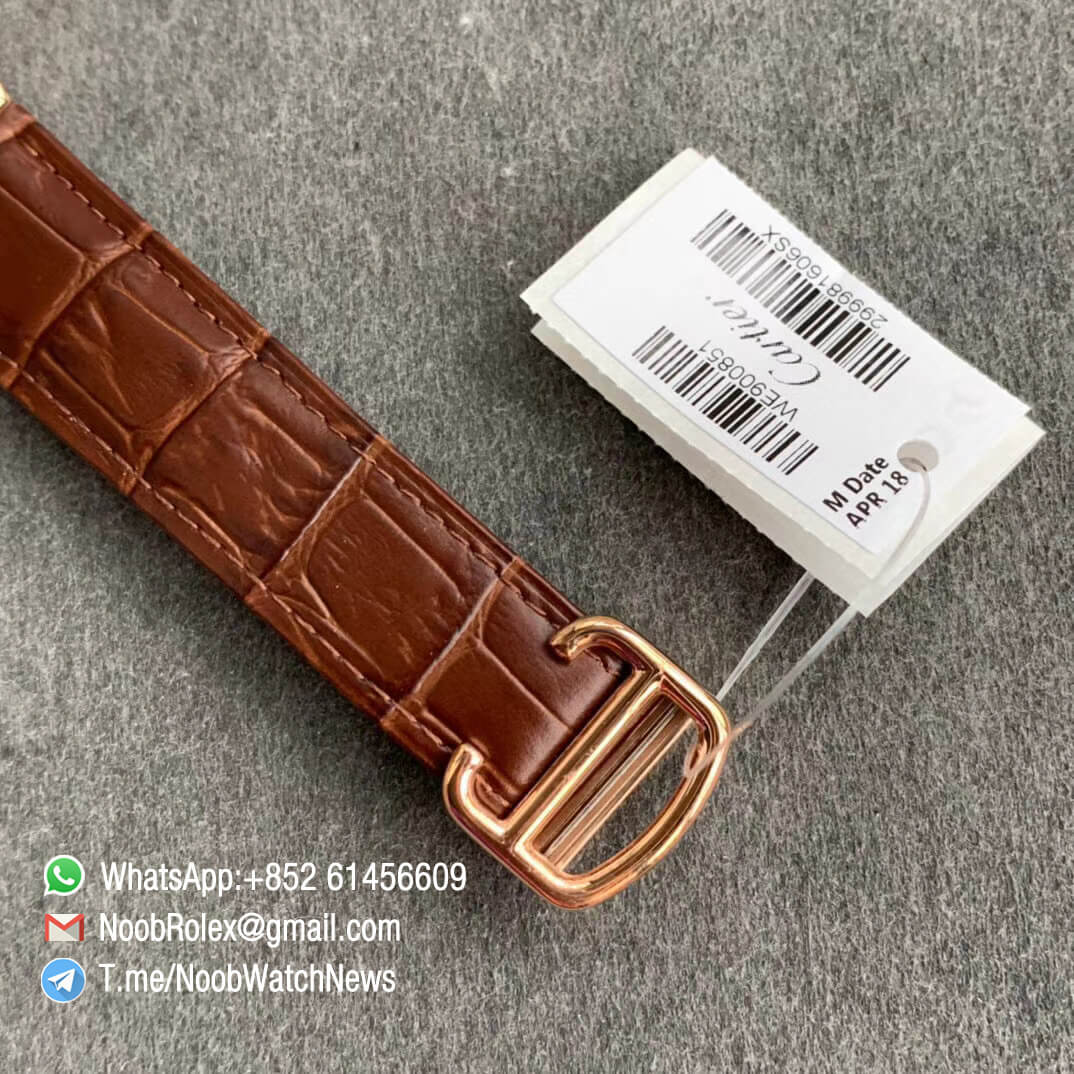 Ballon Bleu 42mm WE900851 Rose Gold Case Silver Textured Dial on Custom Cal 076 Brown Leather Strap Warranty Card with Serial Match Watch V6F V7 06