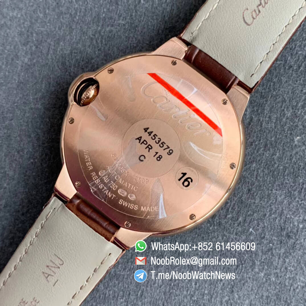 Ballon Bleu 42mm WE900851 Rose Gold Case Silver Textured Dial on Custom Cal 076 Brown Leather Strap Warranty Card with Serial Match Watch V6F V7 08