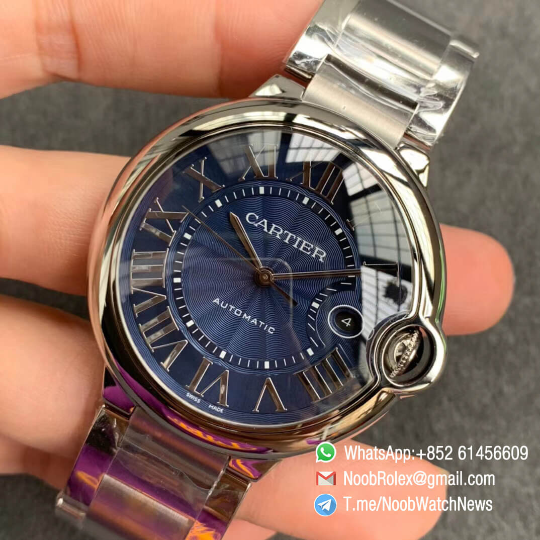Ballon Bleu 42mm WSBB0025 Steel Case Bracelet Blue Textured Dial on Custom Cal 076 Warranty Card with Serial Match Watch V6F V7 Best Edition 03