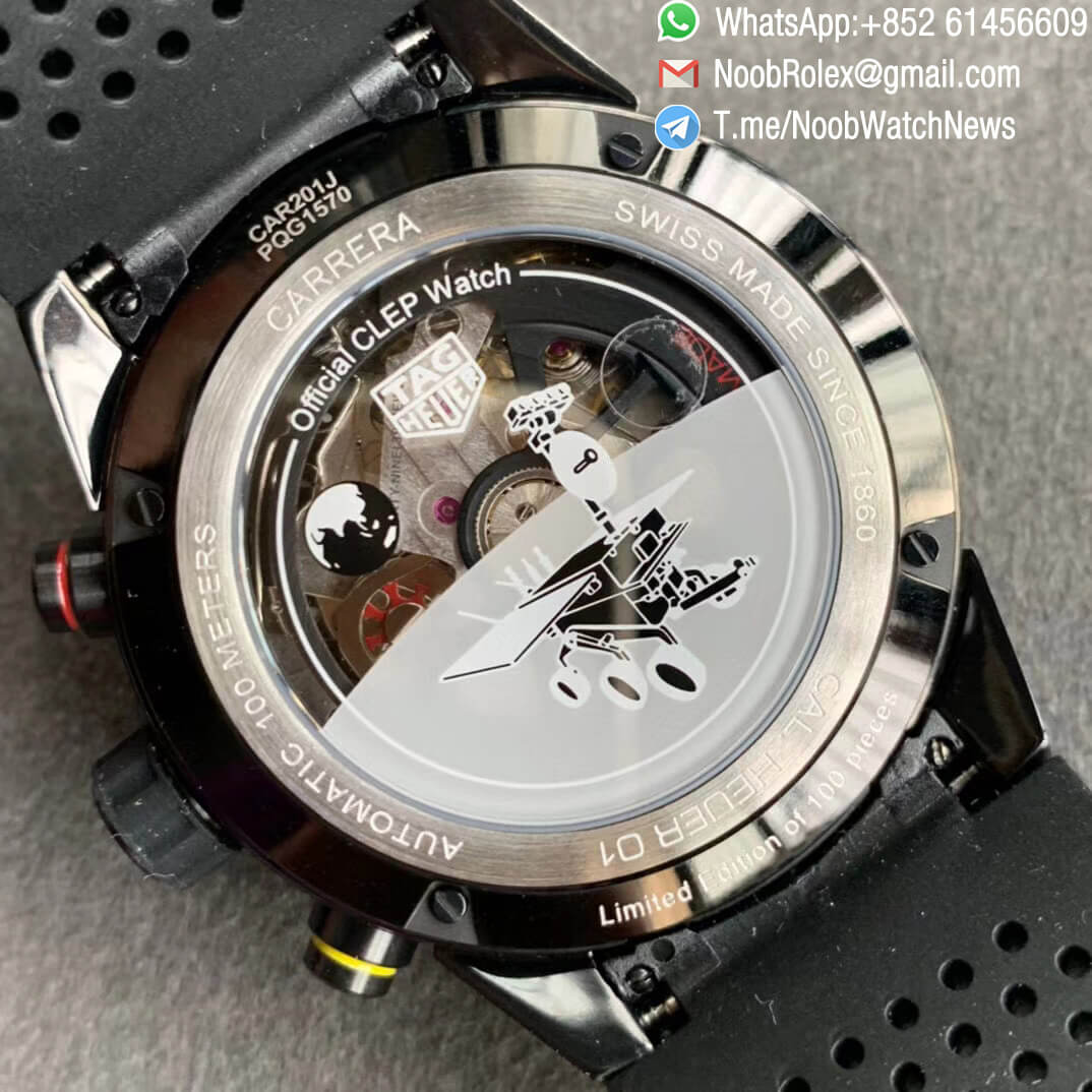 Carrera Cal Heuer 01 Chrono 43mm PVD Plated on Steel Case Gray Dial on Black Rubber Strap A1887 XF Super Clone Watch 08