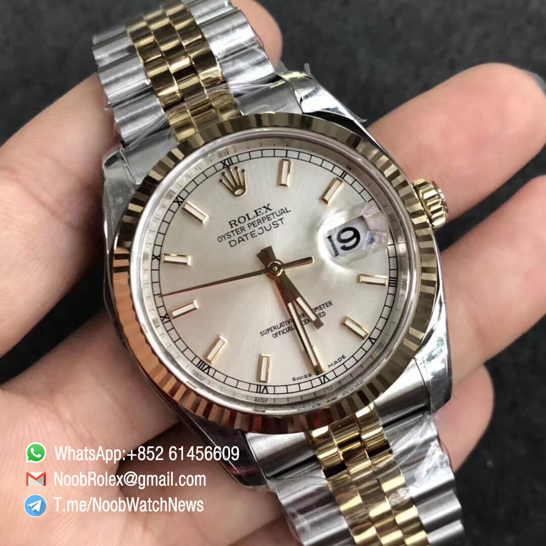 DateJust 36 116233 904L Steel Case Yellow Gold Bezel Silver Dial on Two Tone Steel Yellow Gold Jubilee Bracelet SH3135 ARF V2 02