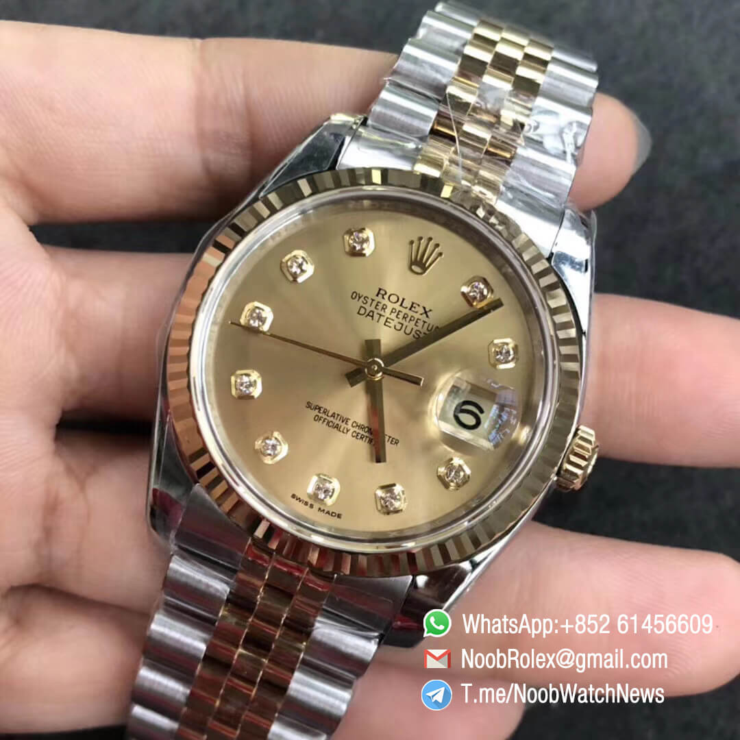 DateJust 36 116233 904L Steel Case Yellow Gold Dial Diamonds Markers on Two Tone Steel Yellow Gold Jubilee Bracelet SH3135 ARF V2 03