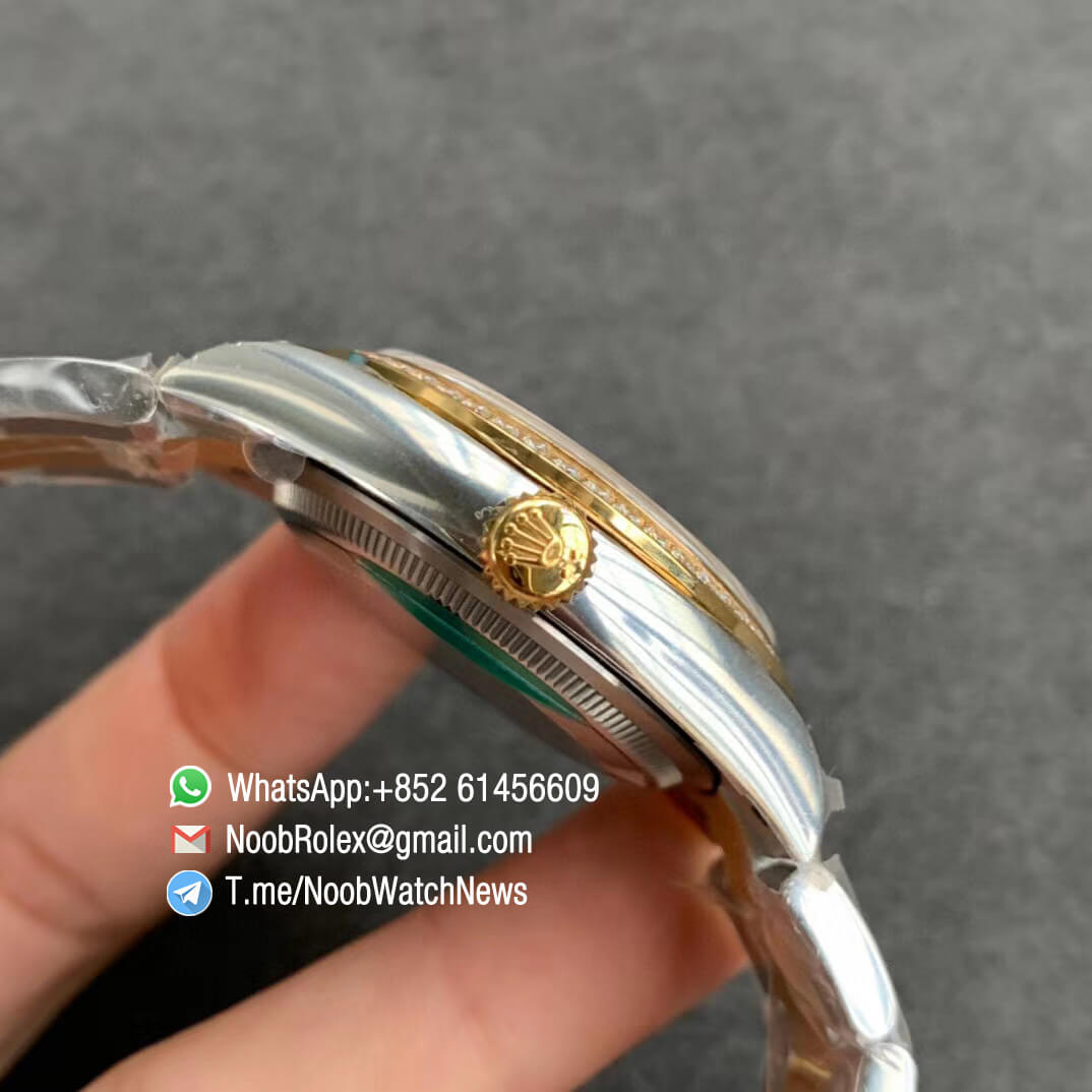 EWF Clone Rolex DateJust 36 126283 Lady Watch Steel Case Yellow Gold Bezel with Diamonds Yellow Gold Dial with Roman Markers on Two Tone Oyster Bracelet A3235 04