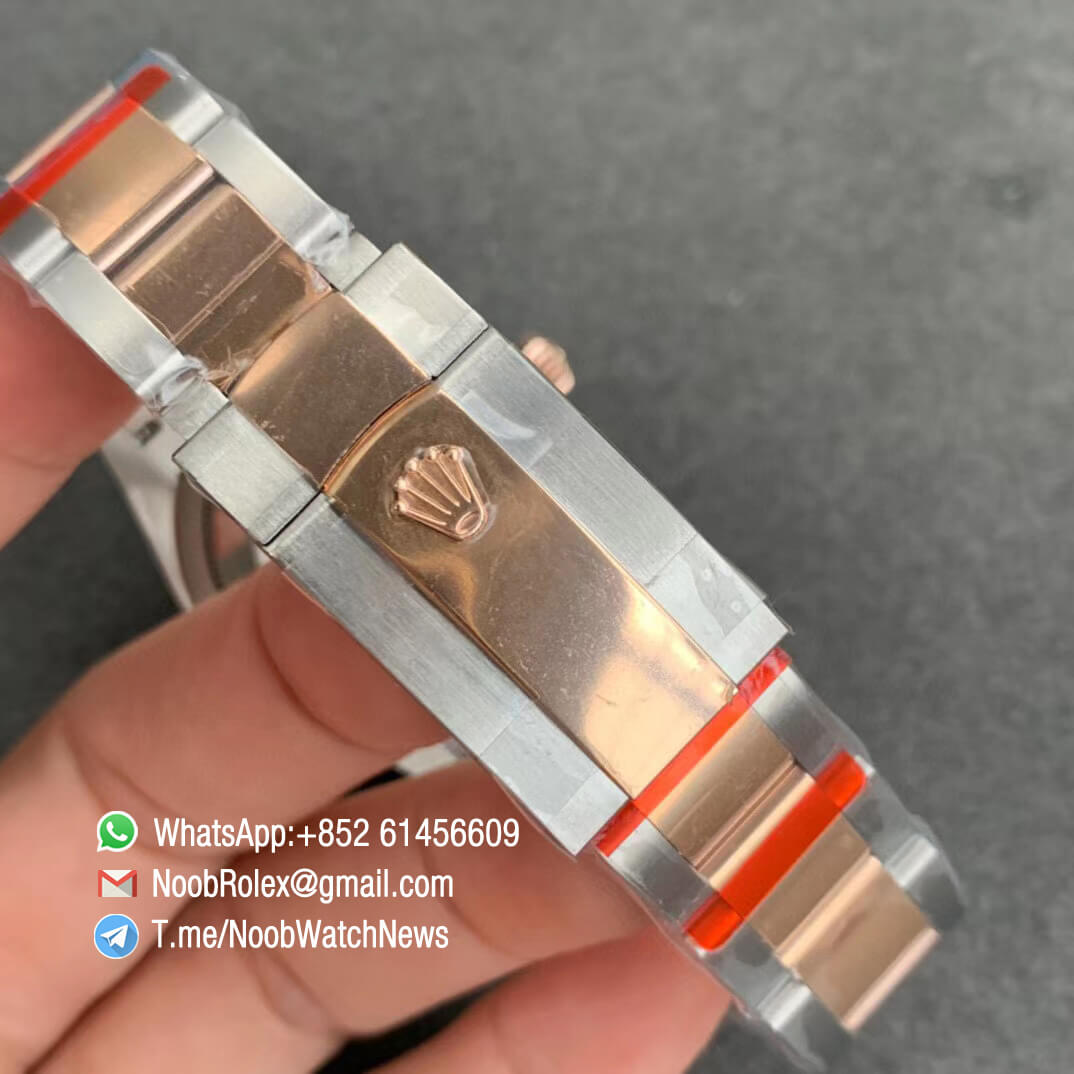 EWF Quality RepWatch Rolex DateJust 36 126281 Ladies Watch Steel Case Rose Gold Diamonds Bezel Gray Dial Roman Markers on Two Tone Oyster Bracelet A3235 06