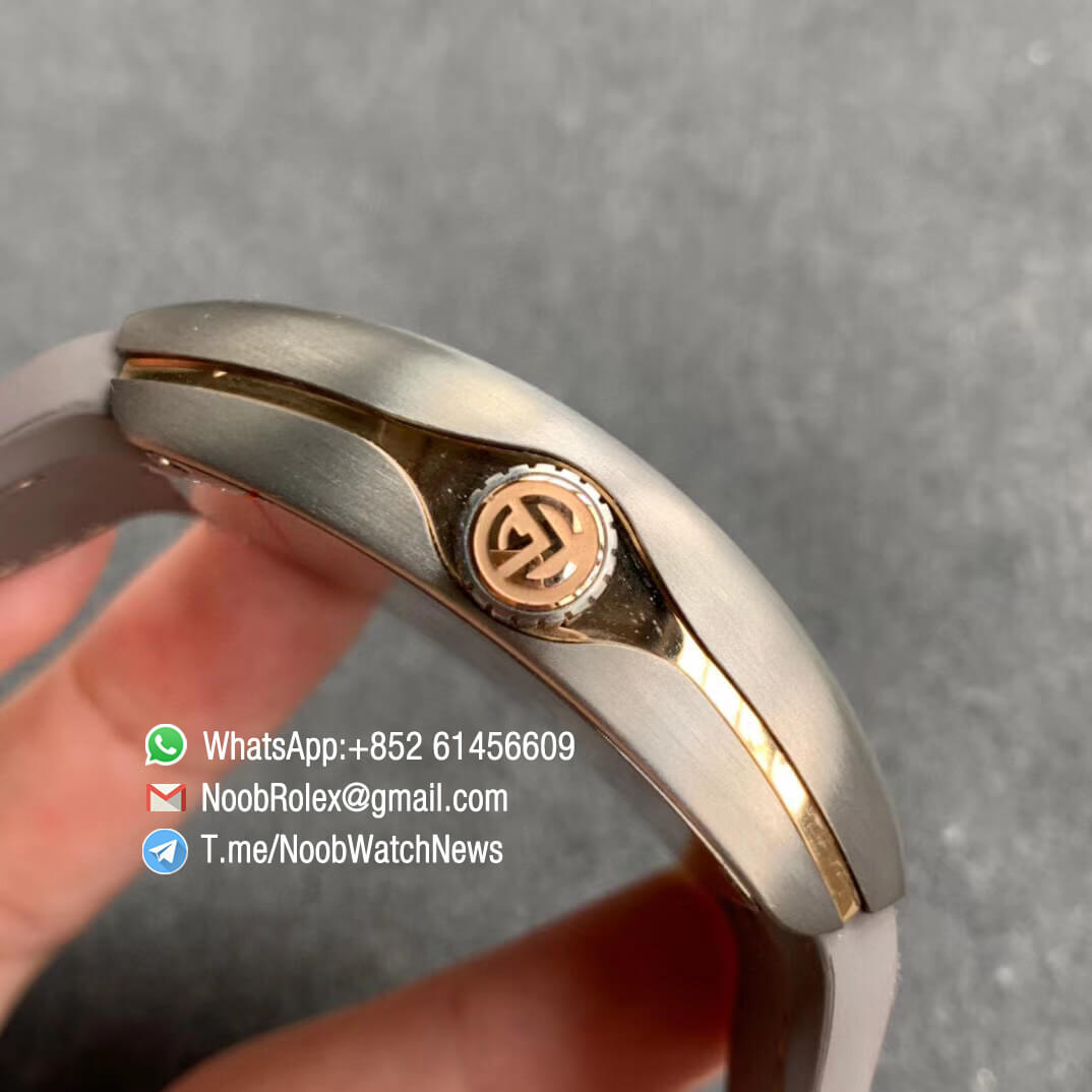 GF Best Quality Franck Muller Vanguard V45 V 45 SC DT Titanium Case Grey Dial on Brown Rubber Strap A2824 04