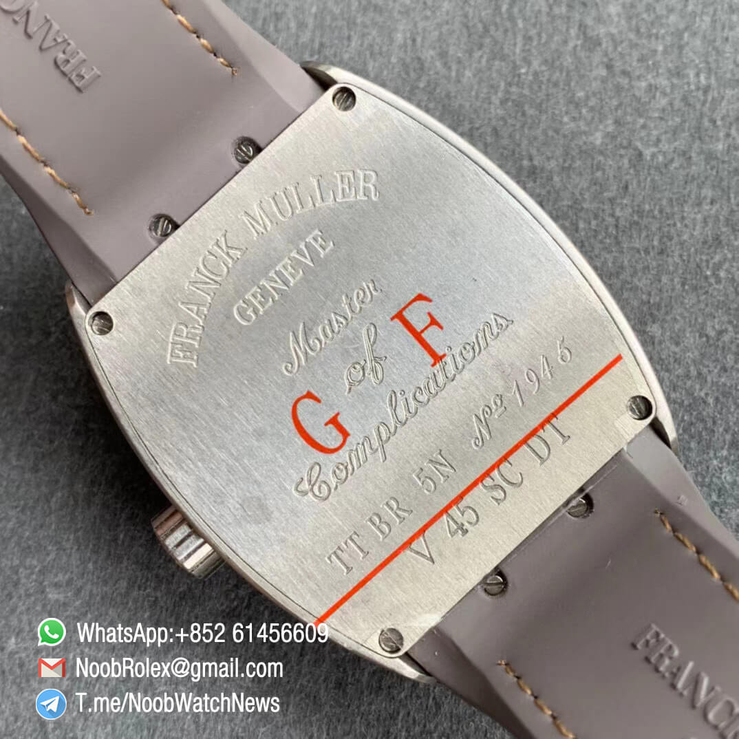 GF Best Quality Franck Muller Vanguard V45 V 45 SC DT Titanium Case Grey Dial on Brown Rubber Strap A2824 08