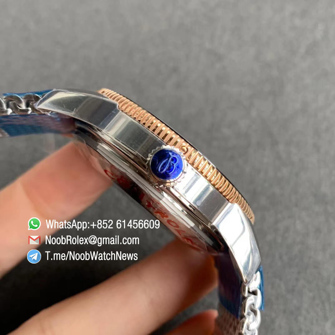 GF Top Quality SuperOcean Heritage II 42mm Rose Gold Steel Case Black Dial with RG Markers Hands Black Bezel on Steel Mesh Bracelet A2824 V2 04