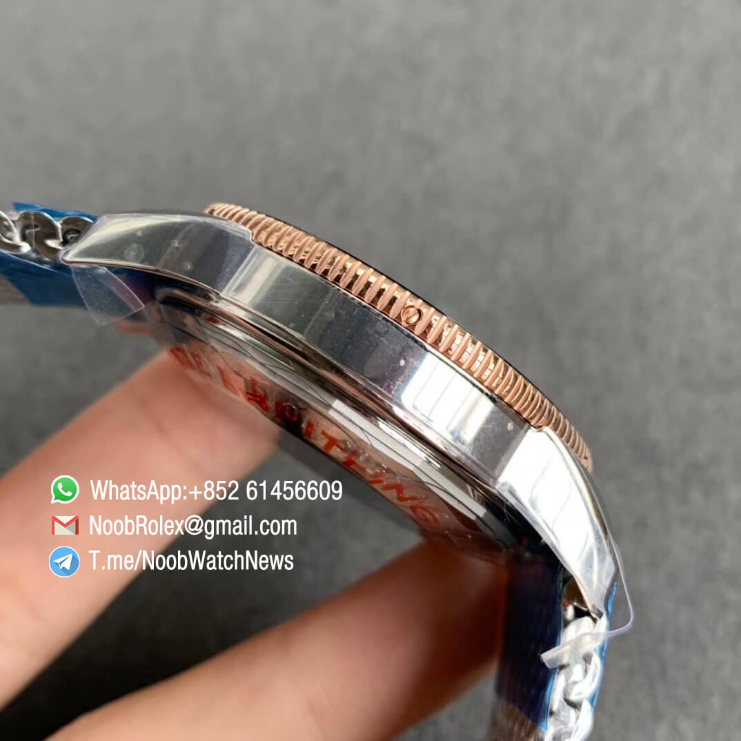 GF Top Quality SuperOcean Heritage II 42mm Rose Gold Steel Case Black Dial with RG Markers Hands Black Bezel on Steel Mesh Bracelet A2824 V2 05