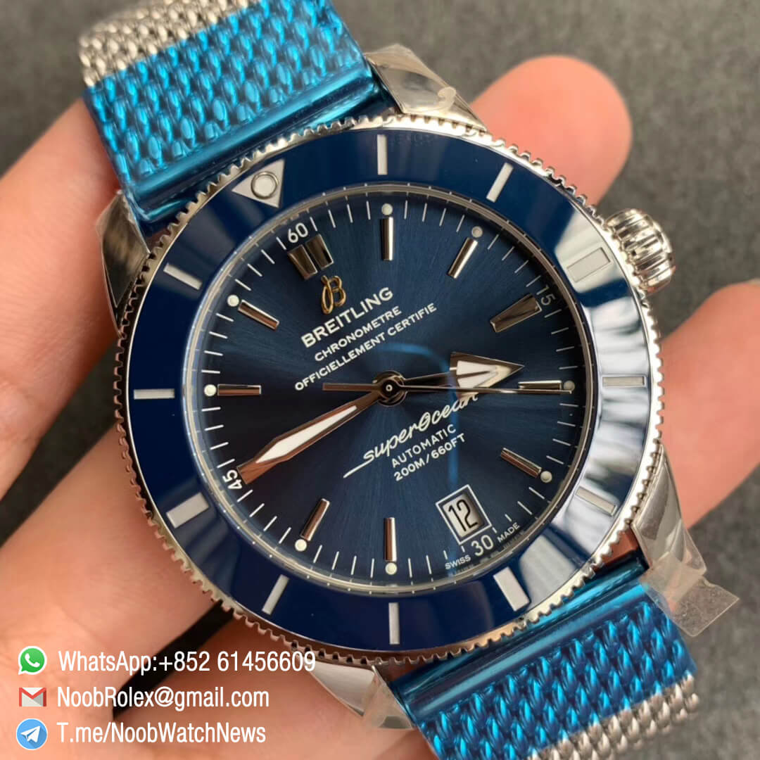 GF V2 Best Edition SuperOcean Heritage II 42mm Steel Case Blue Dial Blue Bezel on Steel Mesh Bracelet A2824 02