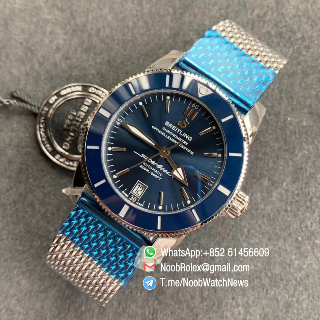 GF V2 Best Edition SuperOcean Heritage II 42mm Steel Case Blue Dial Blue Bezel on Steel Mesh Bracelet A2824 09