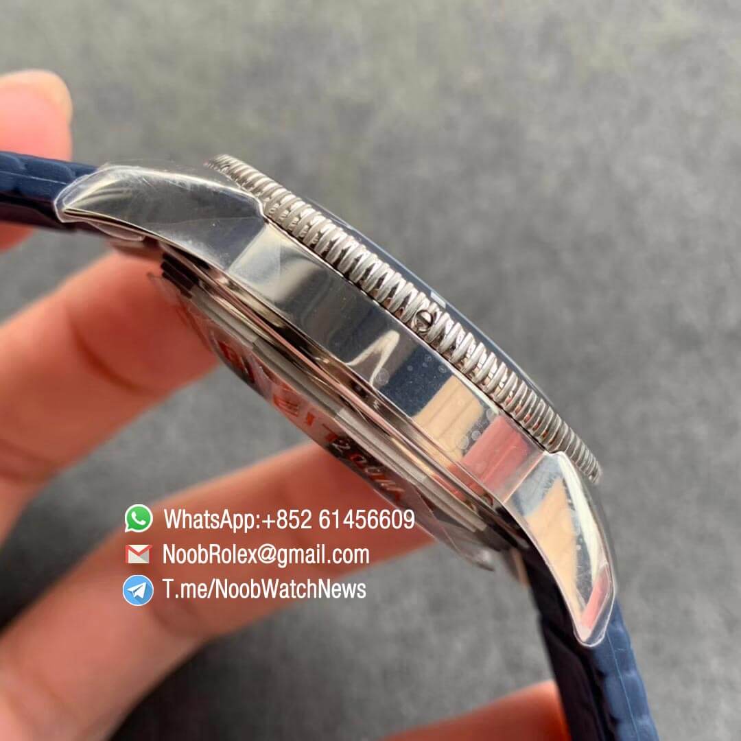 GF V2 Breitling SuperOcean Heritage ii 42mm Steel Case White Dial Blue Bezel on Blue Rubber Strap A2824 05