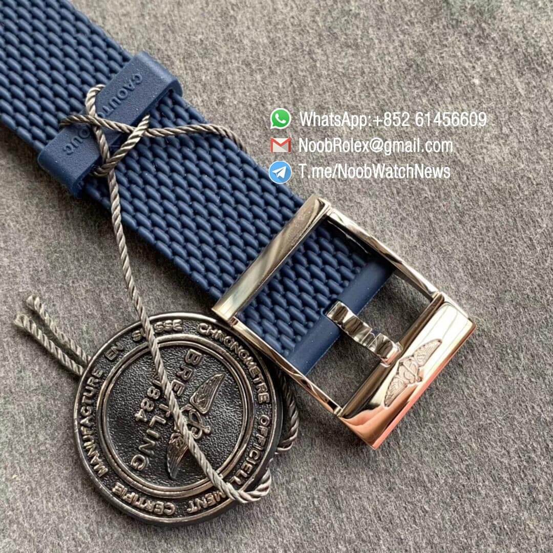 GF V2 Breitling SuperOcean Heritage ii 42mm Steel Case White Dial Blue Bezel on Blue Rubber Strap A2824 06