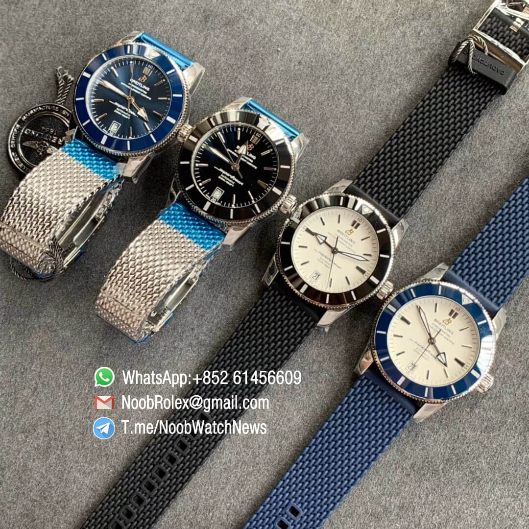 GF V2 Replica Breitling SuperOcean Heritage II Steel Case Black Dial Black Bezel on Steel Mesh Bracelet A2824 10