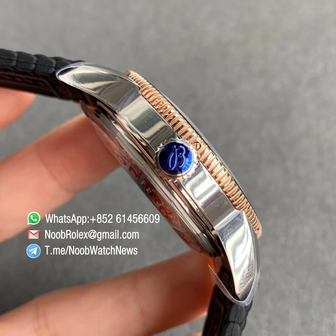 GF V2 SuperOcean Heritage II 42mm Rose Gold Steel Case Black Dial RG Hands Markers Black Bezel on Black Rubber Strap A2824 04