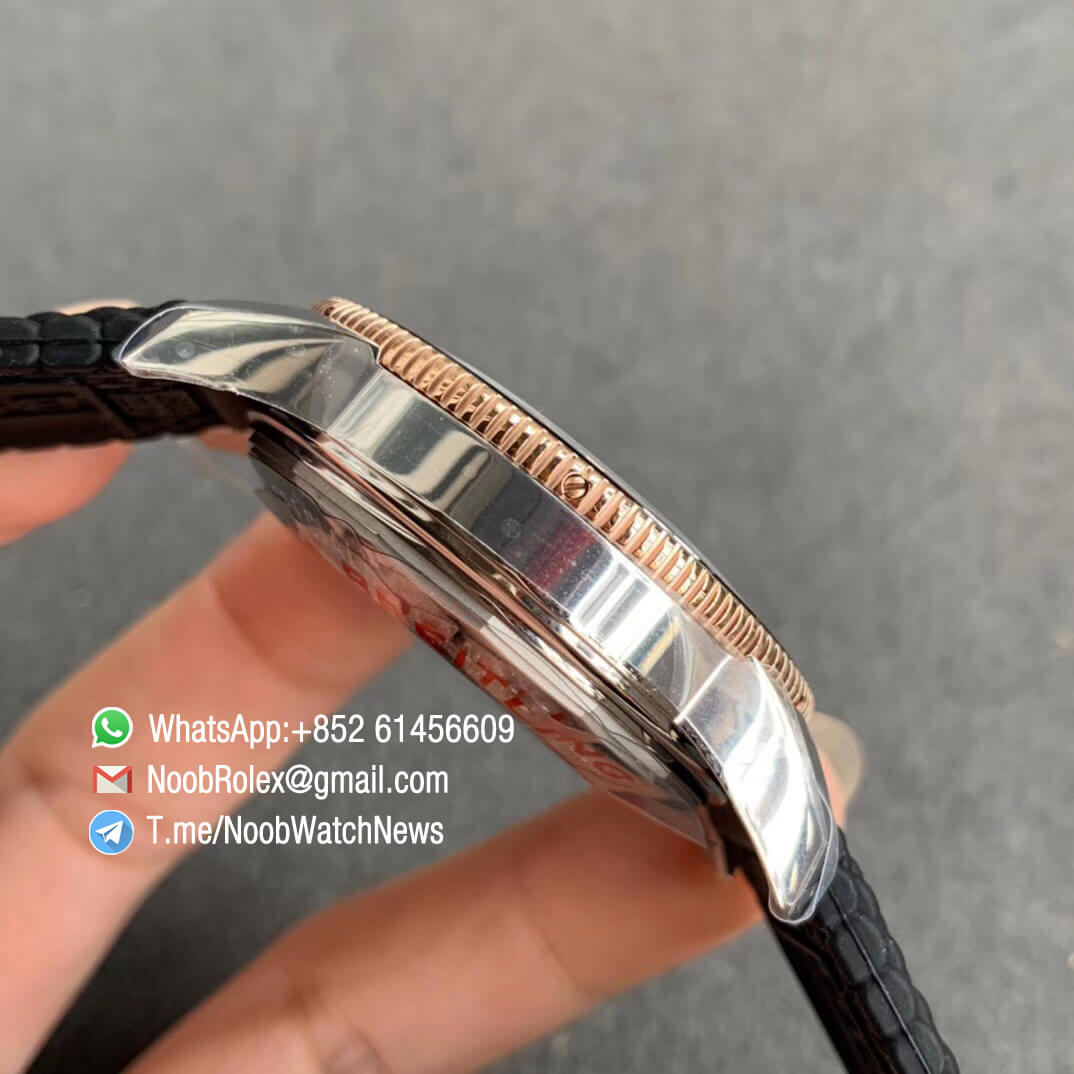 GF V2 SuperOcean Heritage II 42mm Rose Gold Steel Case Black Dial RG Hands Markers Black Bezel on Black Rubber Strap A2824 05