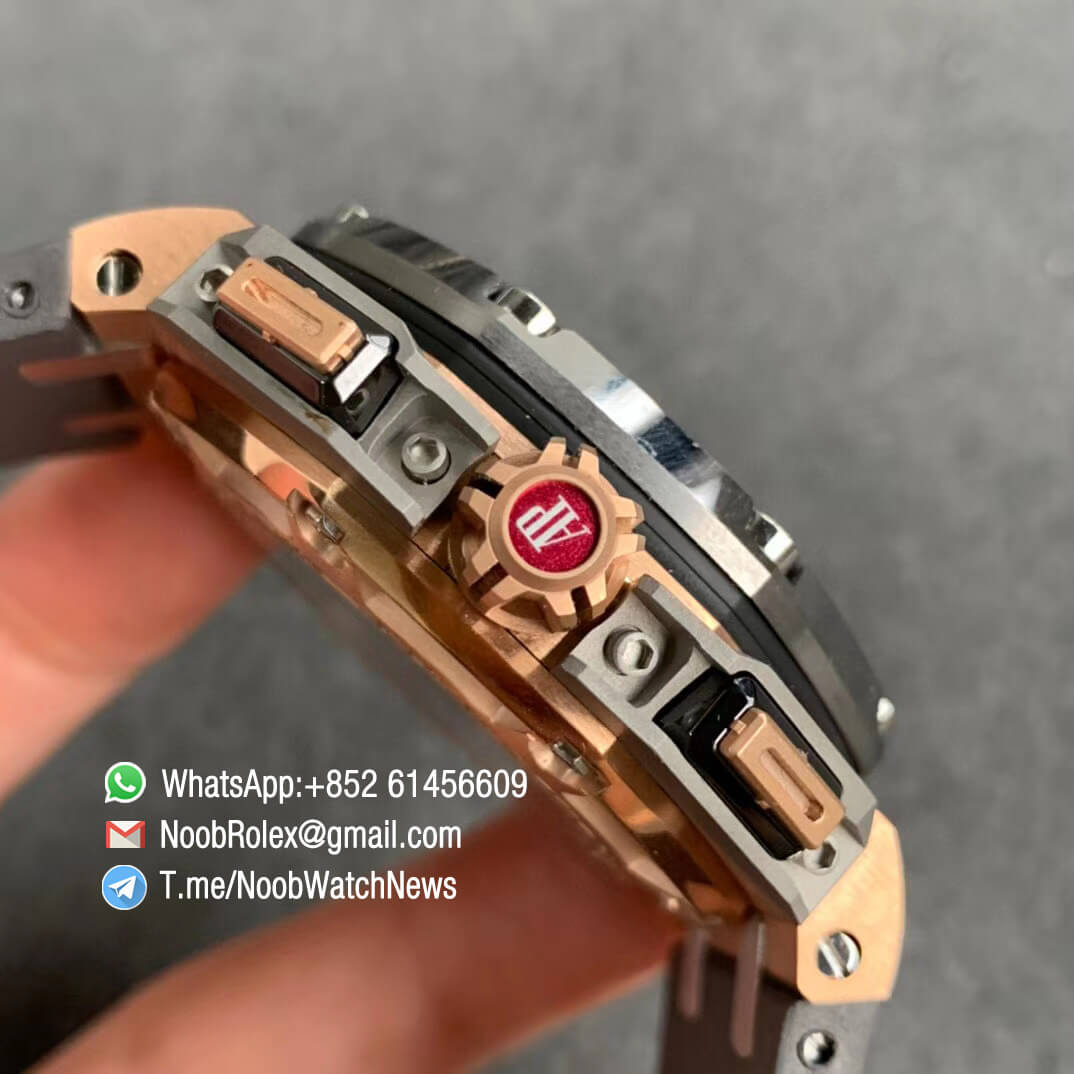 JF Best Edition Royal Oak Offshore 26568OM Michael Schumacher Rose Gold Case Cermet Bezel Grey Dial Black Chrono Sub Dial A3126 04