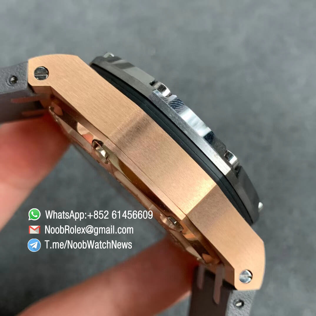 JF Best Edition Royal Oak Offshore 26568OM Michael Schumacher Rose Gold Case Cermet Bezel Grey Dial Black Chrono Sub Dial A3126 05