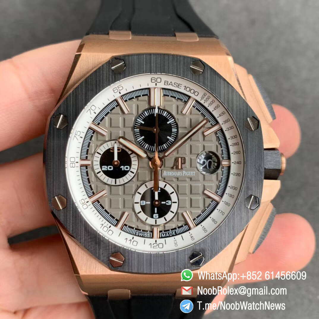 JF Sup Clone Royal Oak Offshore 26416RO Pride of Germany Limited Edition 44mm Rose Gold Plated Case on Black Rubber Strap A3126 01