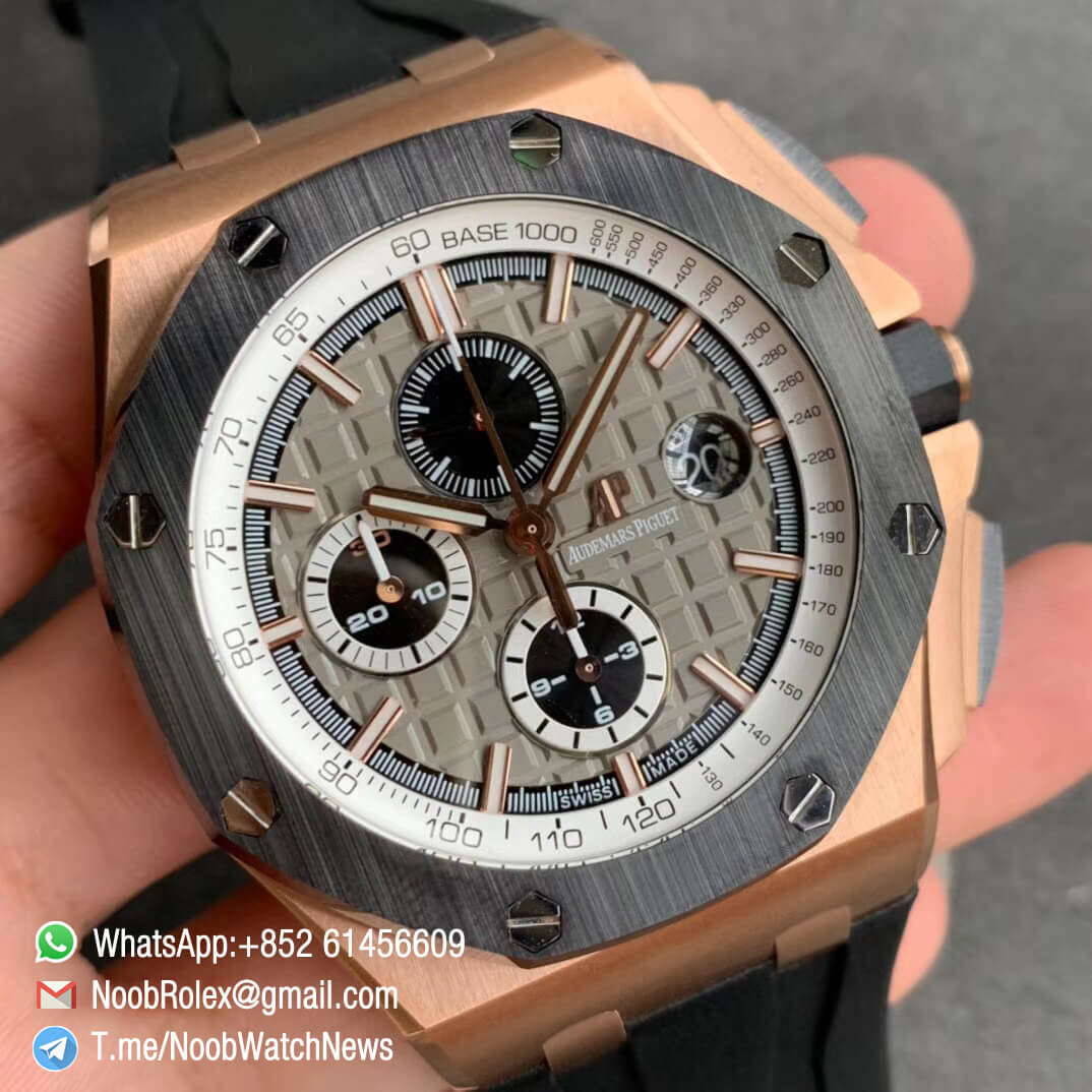 JF Sup Clone Royal Oak Offshore 26416RO Pride of Germany Limited Edition 44mm Rose Gold Plated Case on Black Rubber Strap A3126 02