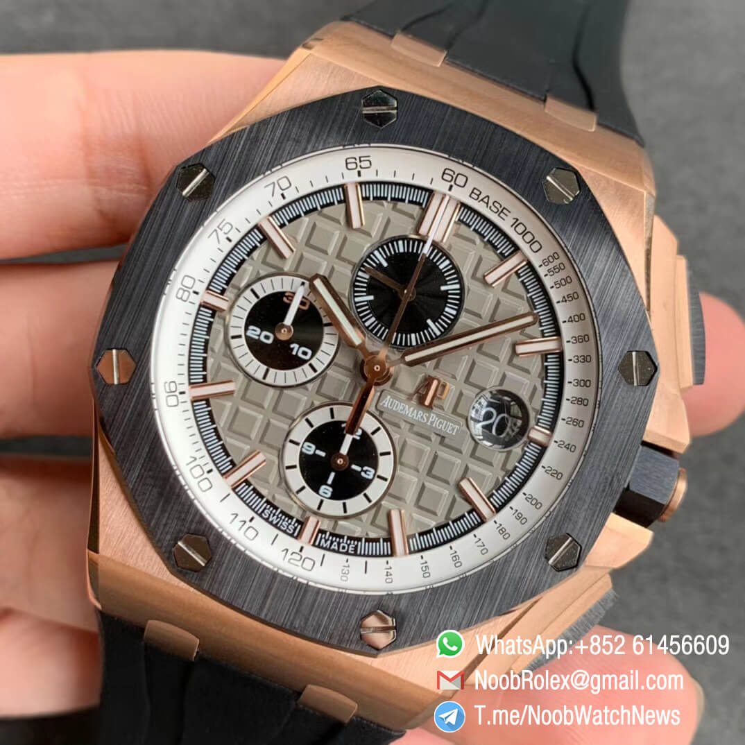 JF Sup Clone Royal Oak Offshore 26416RO Pride of Germany Limited Edition 44mm Rose Gold Plated Case on Black Rubber Strap A3126 03