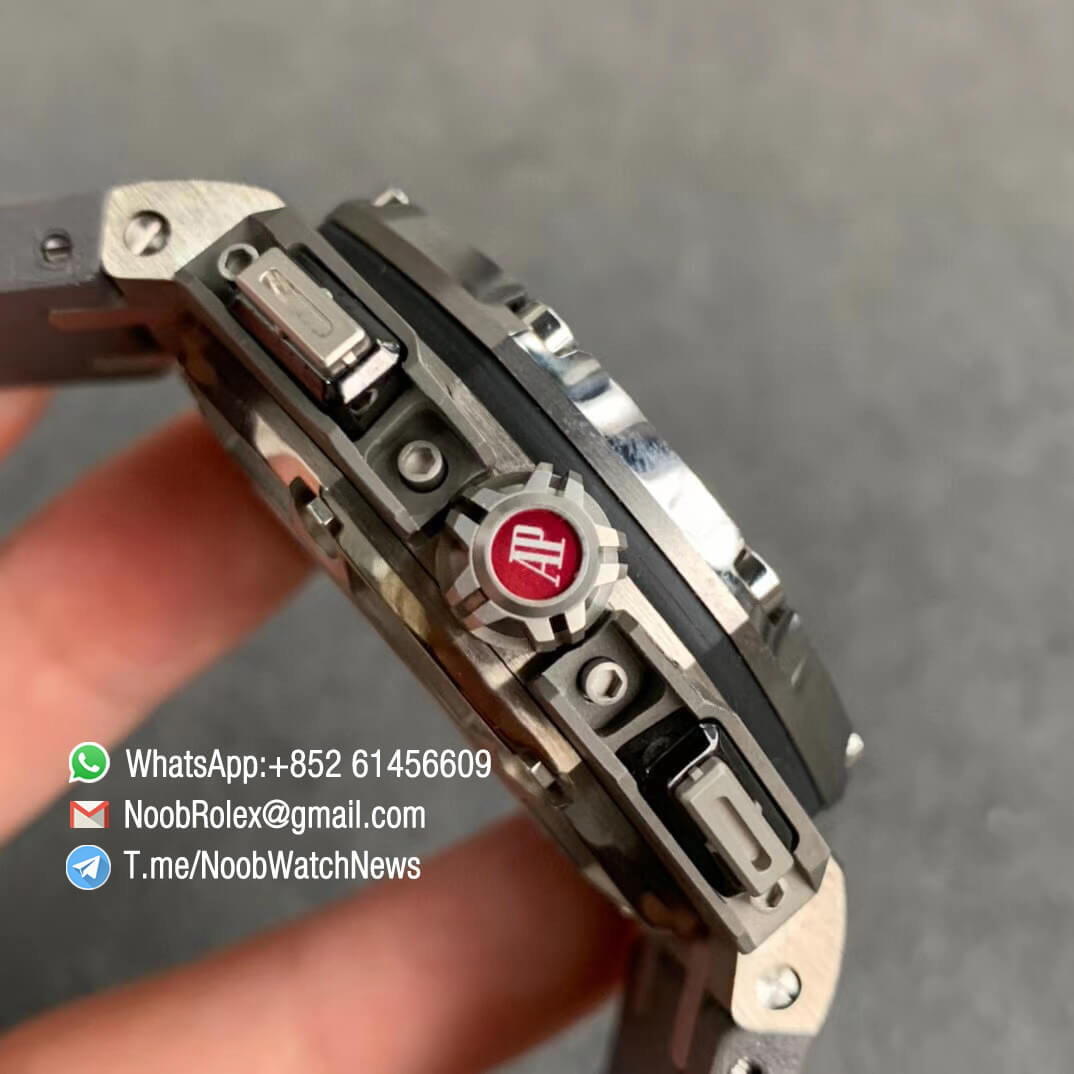 JF Top Replica Swiss Watch Royal Oak Offshore 44mm Steel Case Titanium Caseback Michael Schumacher Grey Dial Black Sub Dial Grey Rubber Strap A3126 Calibre 04