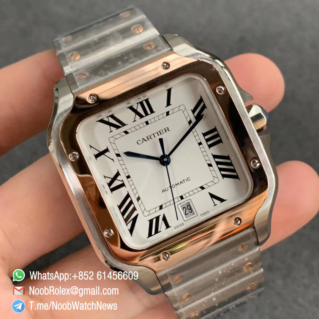 KOR Factory Santos de Cartier 40mm Steel and Rose Gold Case White Dial Two Tone SmartLinks Bracelet MIYOTA 9015 V2 02