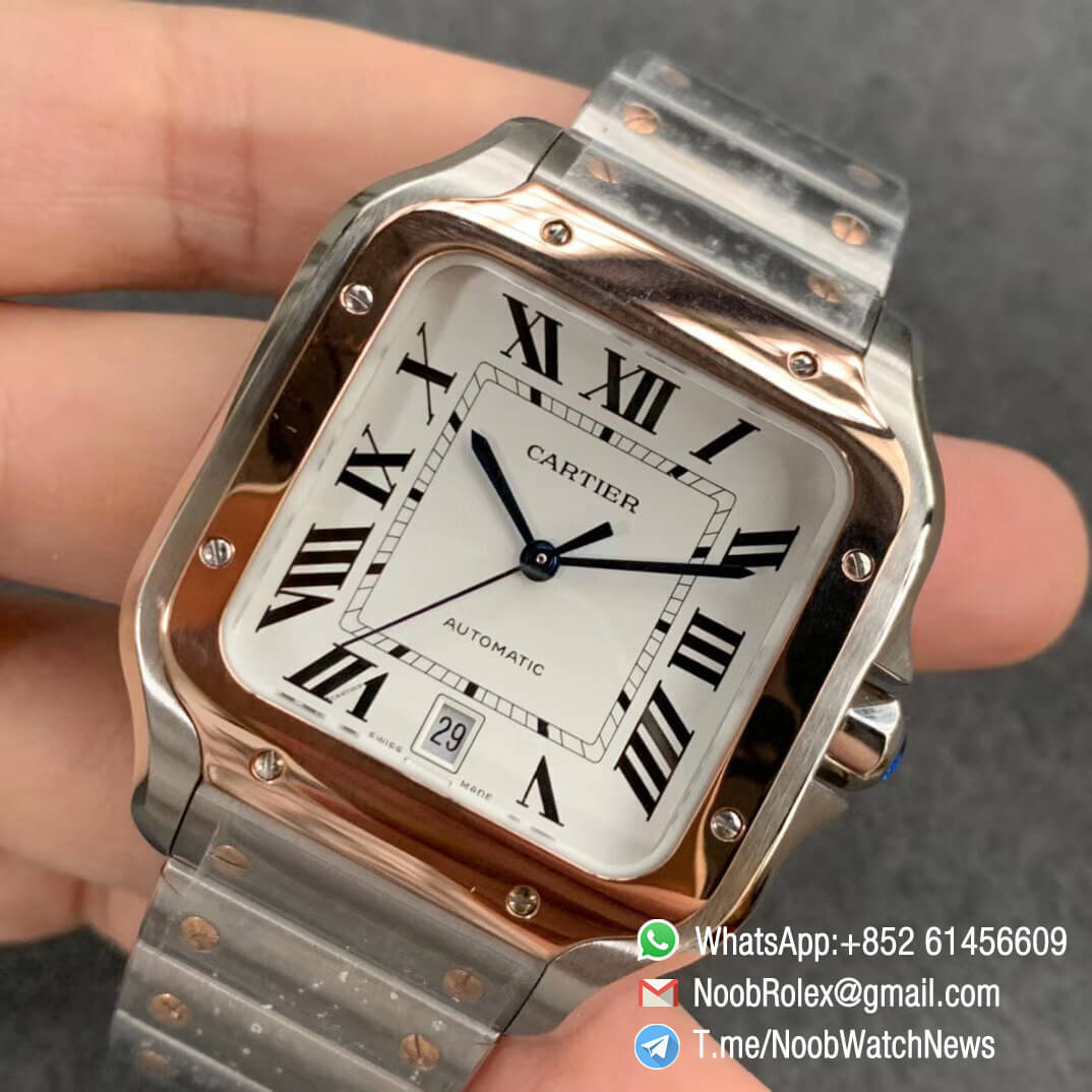 KOR Factory Santos de Cartier 40mm Steel and Rose Gold Case White Dial Two Tone SmartLinks Bracelet MIYOTA 9015 V2 03