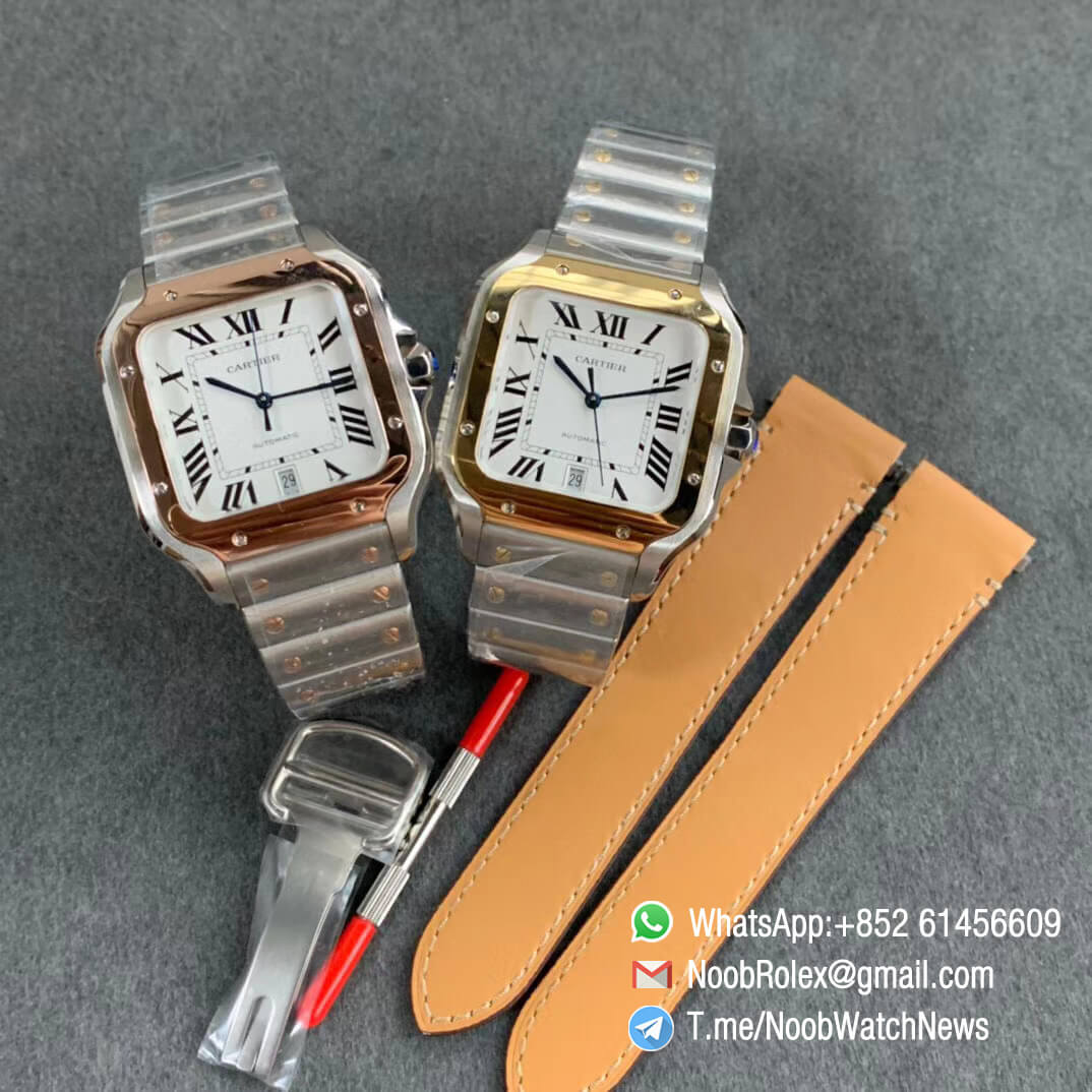 KOR Factory Santos de Cartier 40mm Steel and Rose Gold Case White Dial Two Tone SmartLinks Bracelet MIYOTA 9015 V2 10