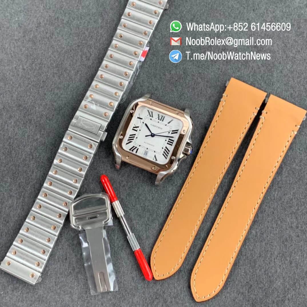 KOR Factory Santos de Cartier 40mm Steel and Rose Gold Case White Dial Two Tone SmartLinks Bracelet MIYOTA 9015 V2 11