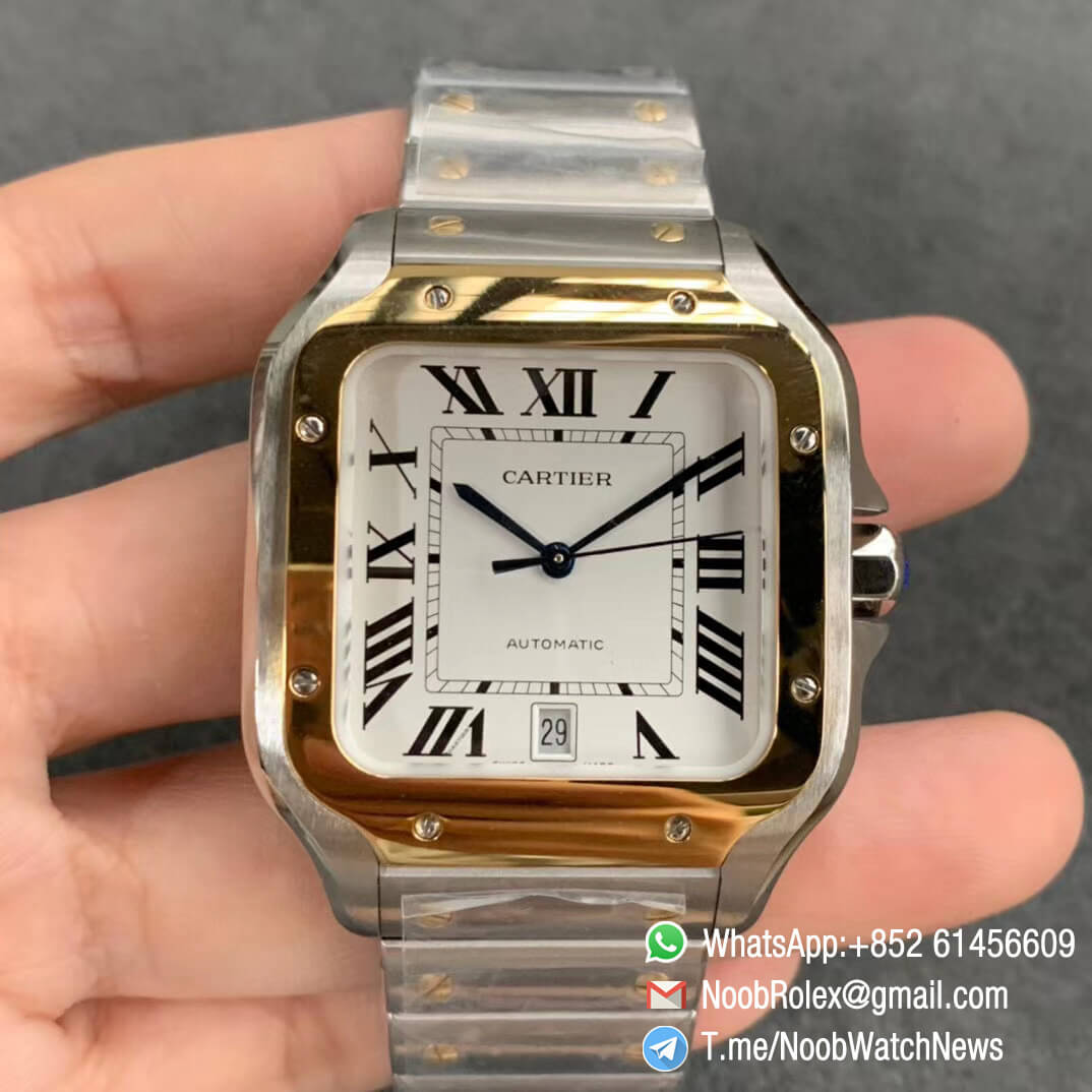 KOR Factory Santos de Cartier 40mm Steel and Yellow Gold Case White Dial Two Tone SmartLinks Bracelet MIYOTA 9015 V2 01