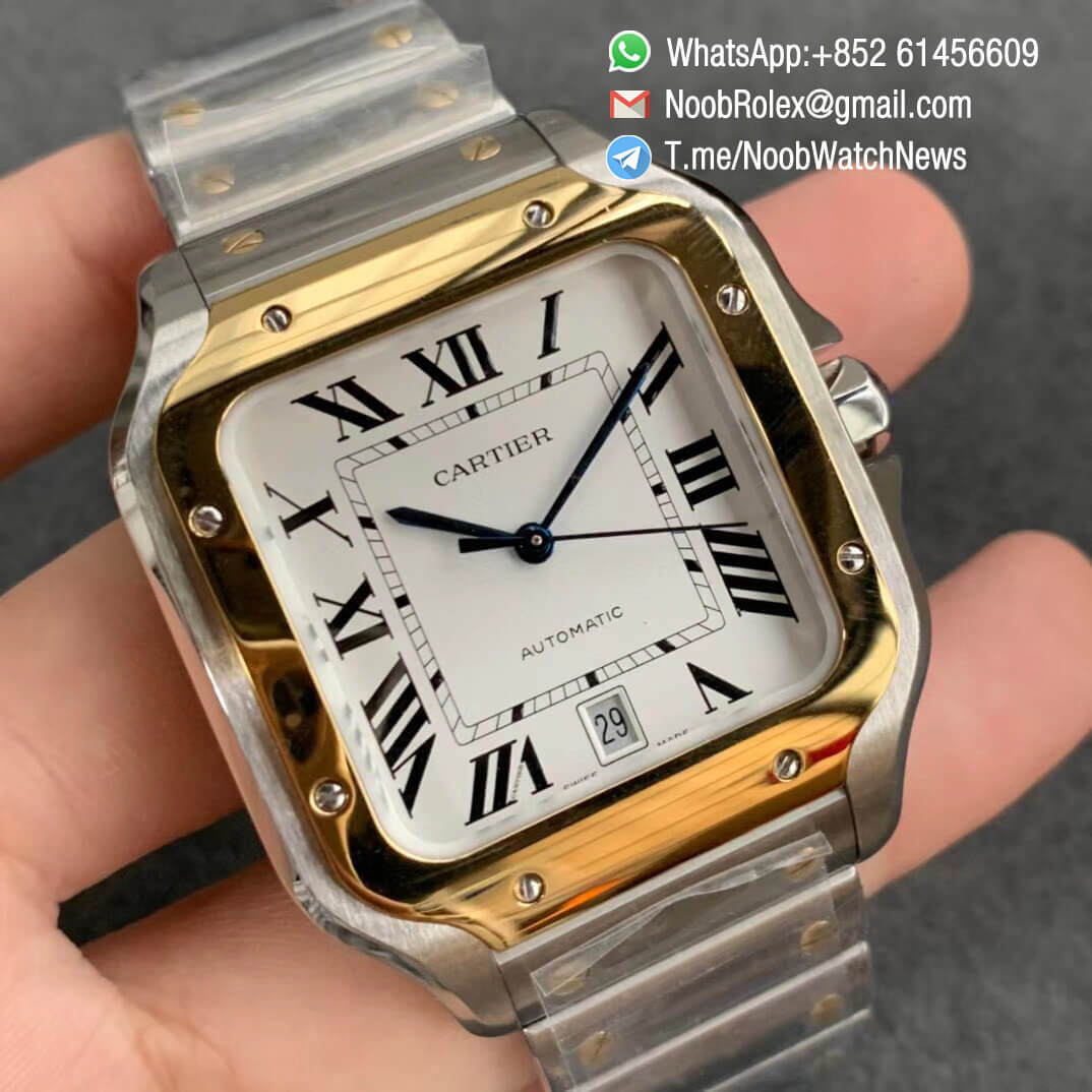KOR Factory Santos de Cartier 40mm Steel and Yellow Gold Case White Dial Two Tone SmartLinks Bracelet MIYOTA 9015 V2 02